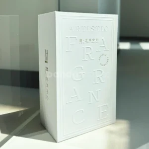 Ivory lift-off lid rigid box with paperboard insert and embossed