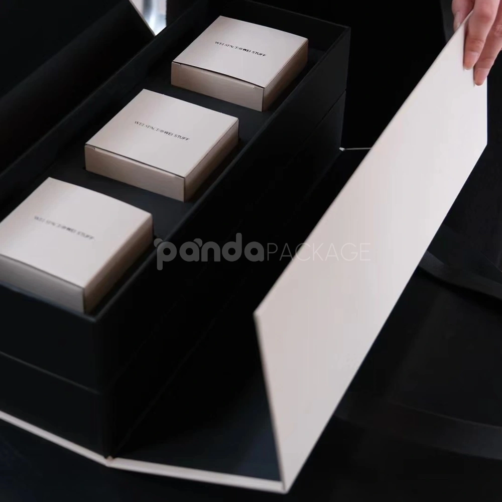 rectangular rigid gift box with leather carry handles