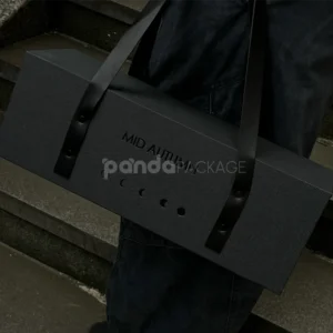 rectangular rigid gift box with leather carry handles