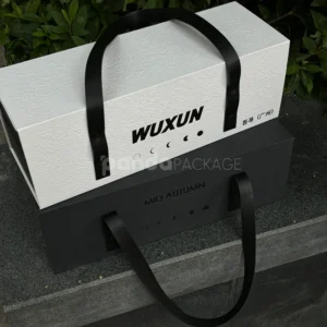 rectangular rigid gift box with leather carry handles