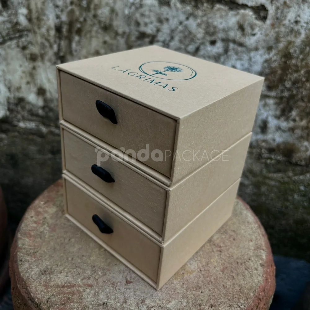 kraft rigid drawer box with ribbon pull and slide design