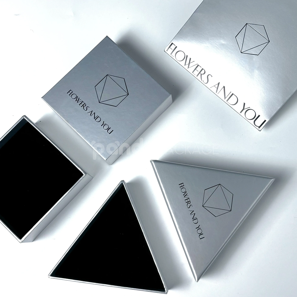 silver geometric rigid gift box set with matching bag