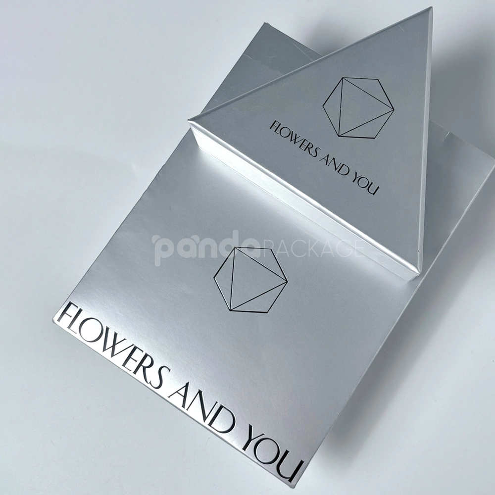 silver geometric rigid gift box set with matching bag