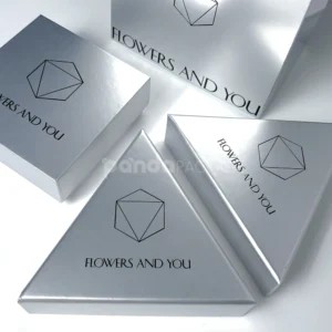silver geometric rigid gift box set with matching bag