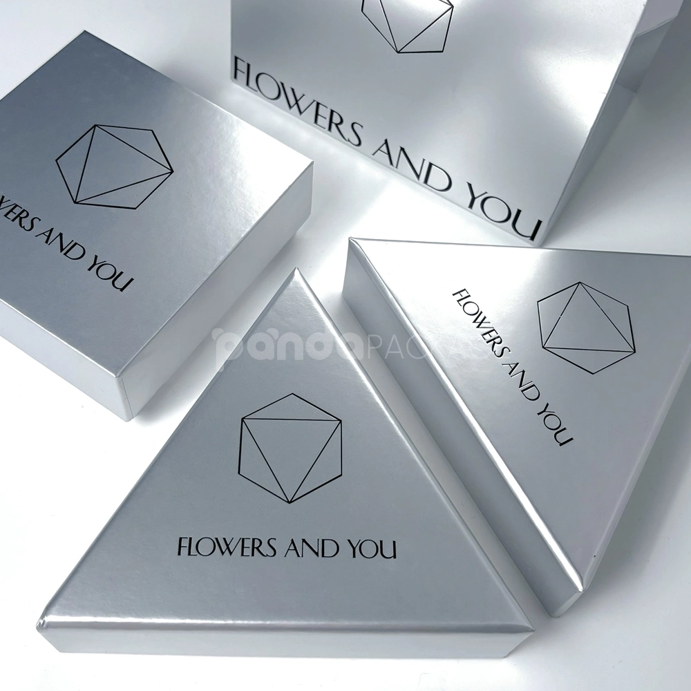 silver geometric rigid gift box set with matching bag