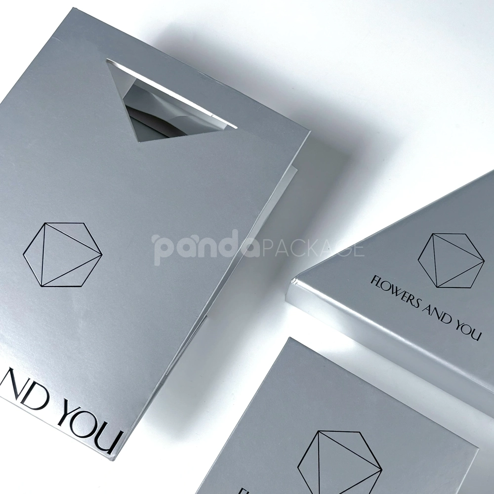 silver geometric rigid gift box set with matching bag