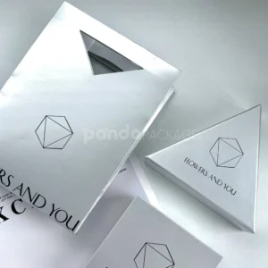 silver geometric rigid gift box set with matching bag