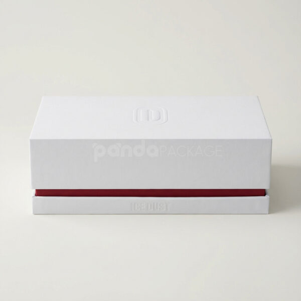 White Embossed Lift-off Rigid Box with Red Accent