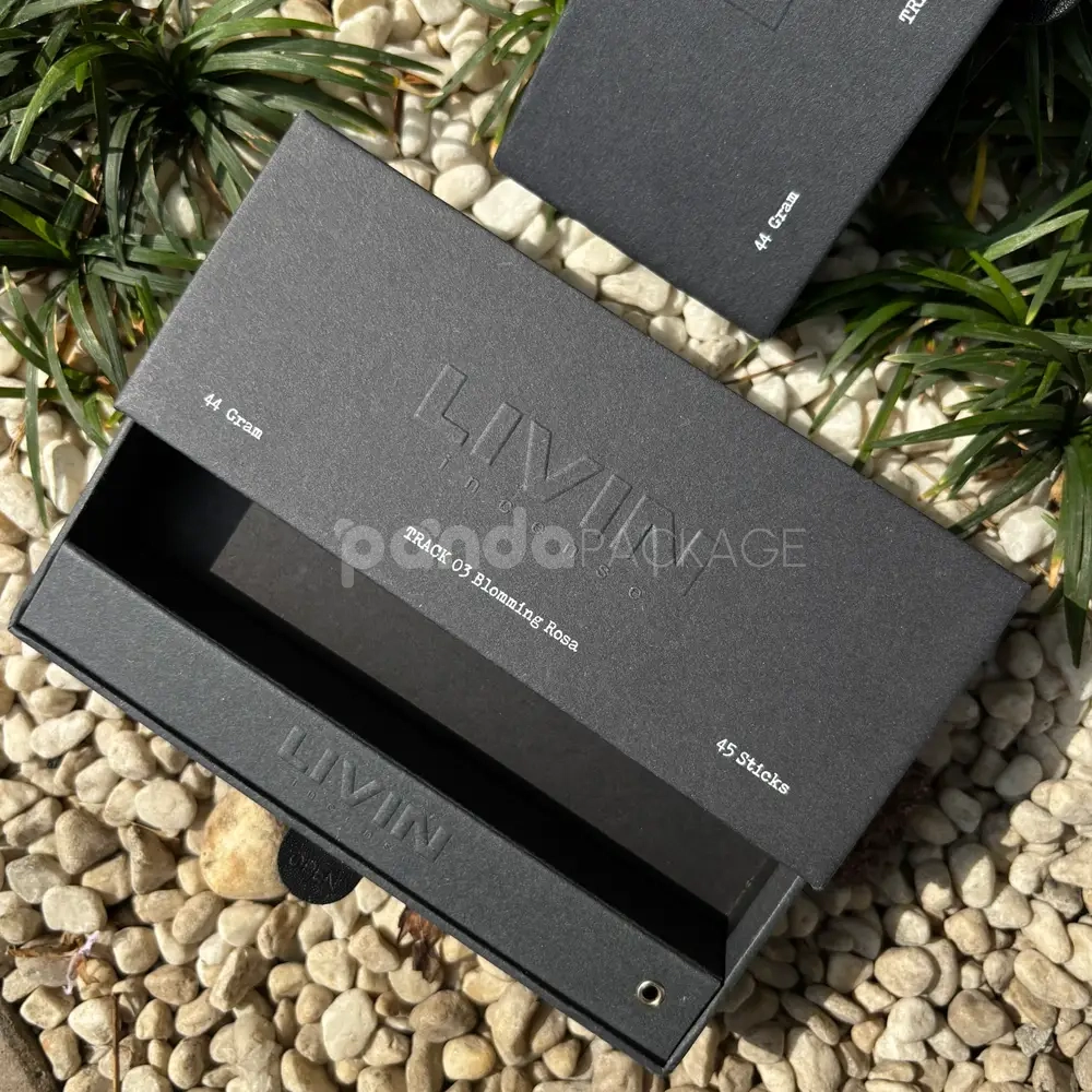 matte black embossed rigid drawer box with textured finish