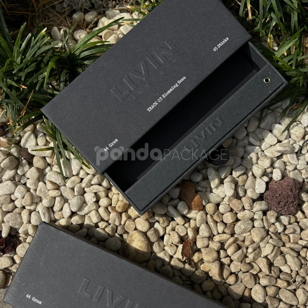 matte black embossed rigid drawer box with textured finish