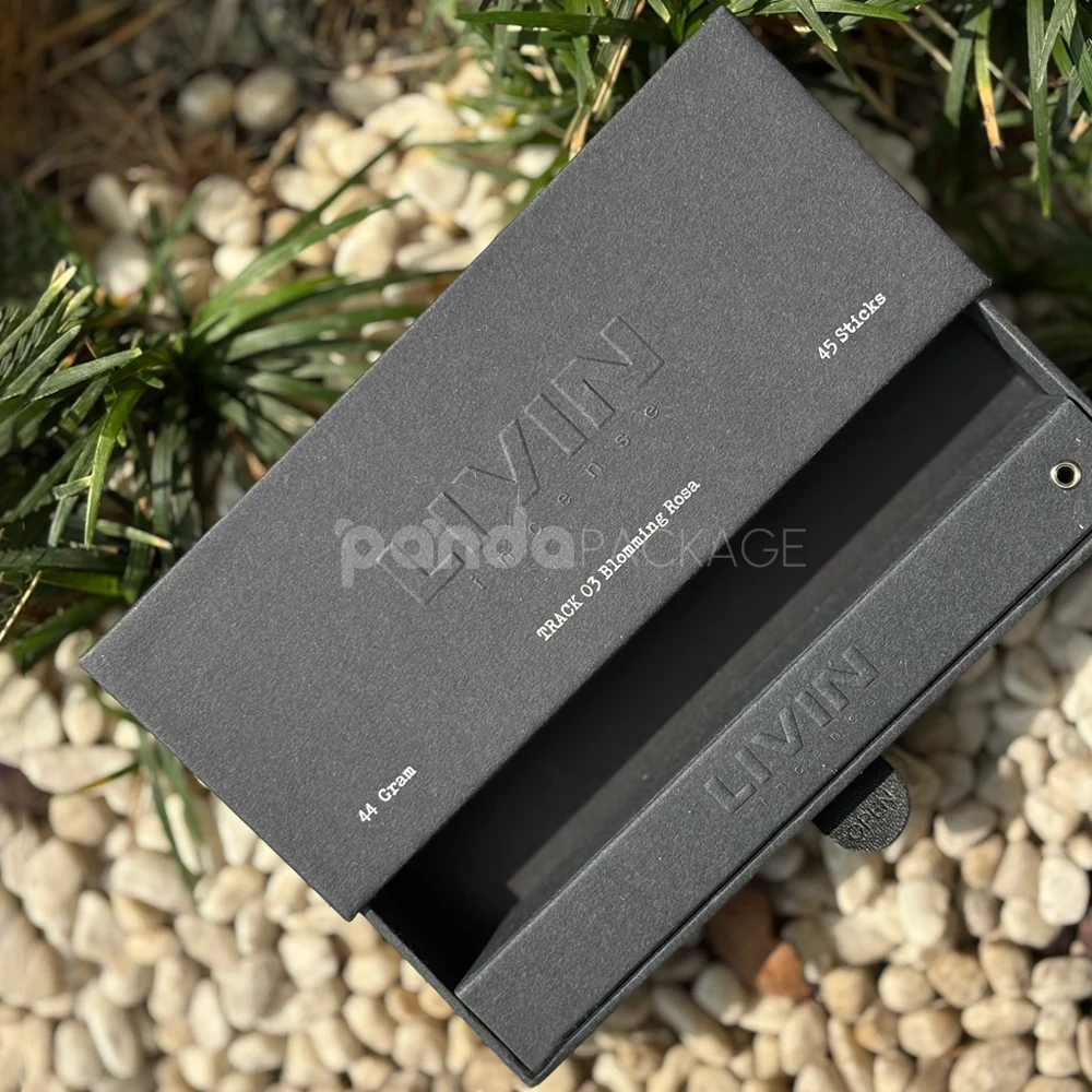 matte black embossed rigid drawer box with textured finish