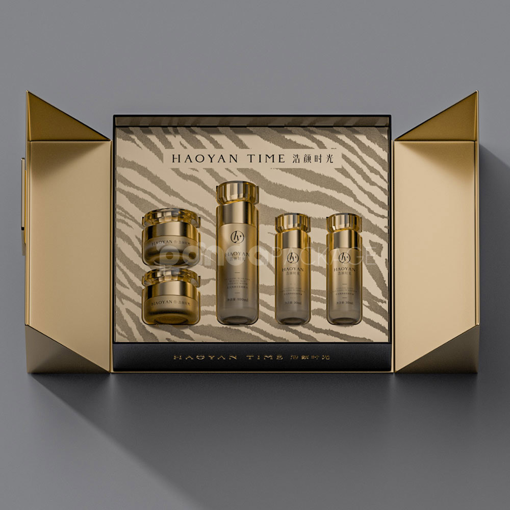 zebra pattern double door rigid gift box with foil stamping