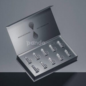 silver book style rigid box with foam insert for cosmetic packaging