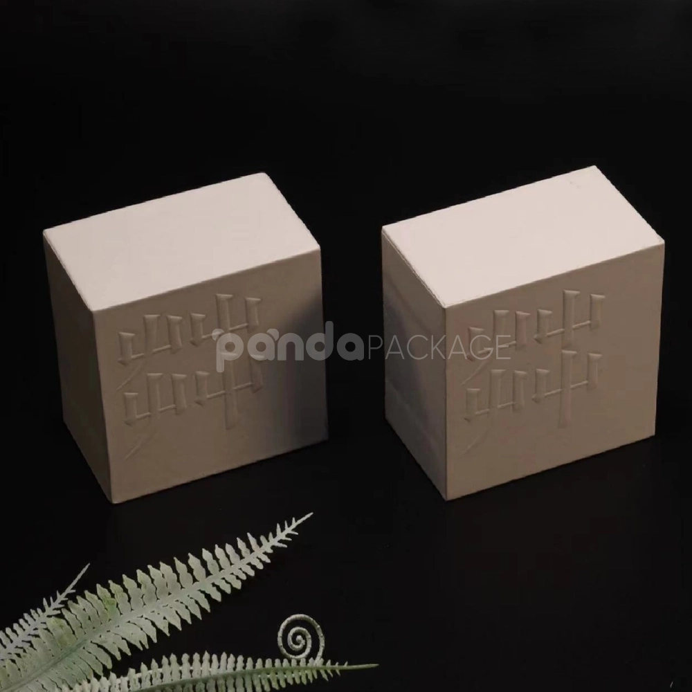 beige lift-off rigid box with blind debossing design