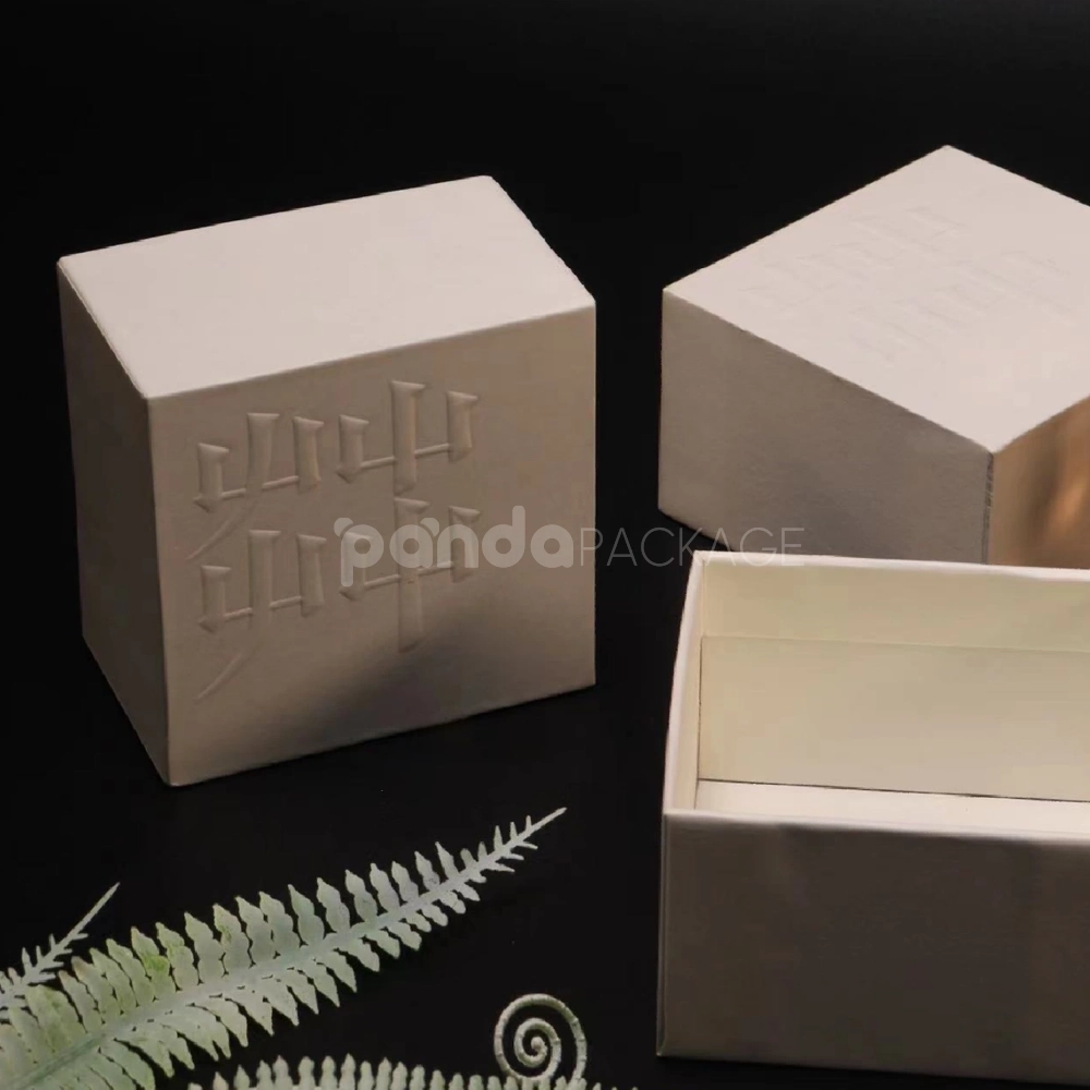 beige lift-off rigid box with blind debossing design
