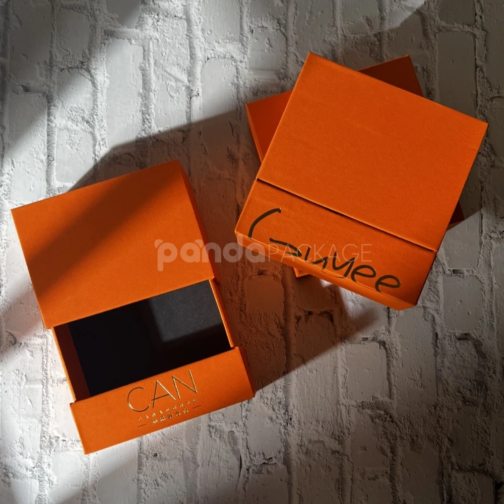 luxury orange rigid drawer box with soft touch finish for jewelry packaging