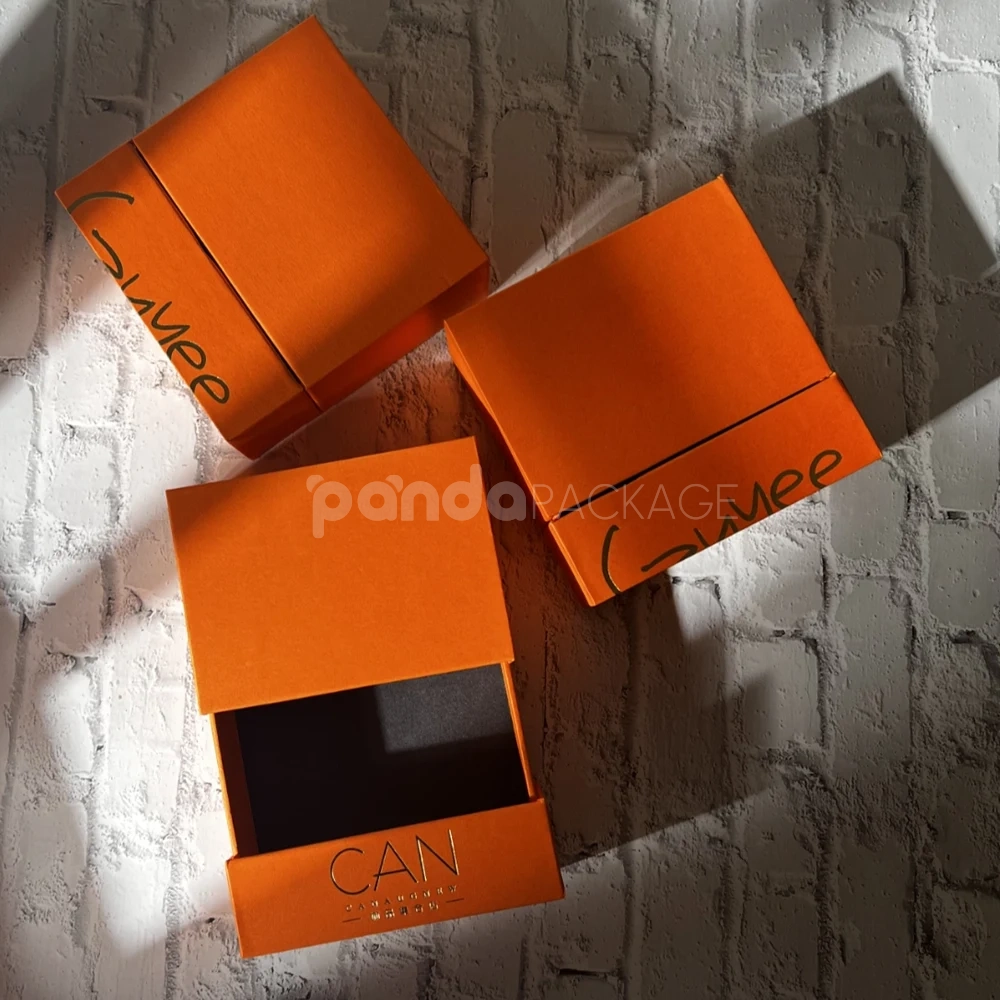 luxury orange rigid drawer box with soft touch finish for jewelry packaging