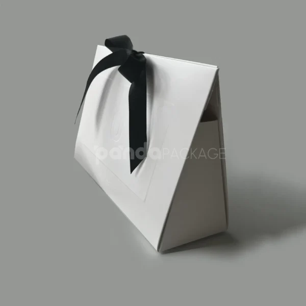 White Foldable Triangle Box with Ribbon Closure
