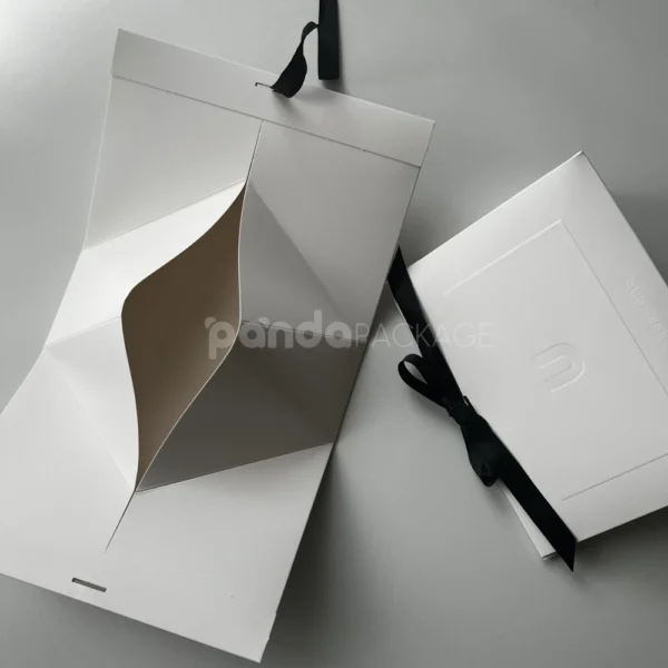 White Foldable Triangle Box with Ribbon Closure
