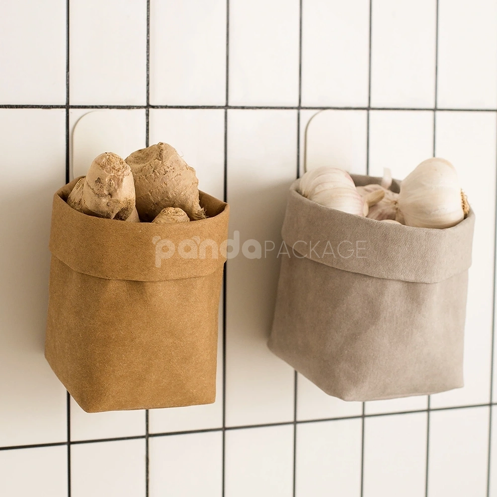 foldable kraft paper storage bag with roll top edge