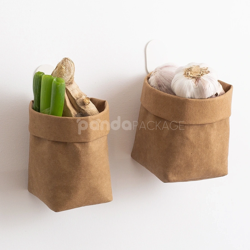foldable kraft paper storage bag with roll top edge