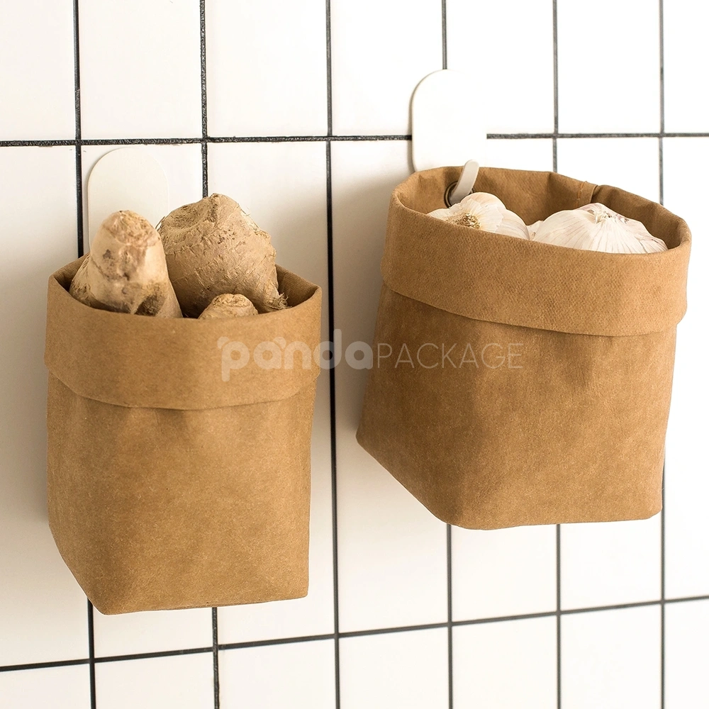 foldable kraft paper storage bag with roll top edge