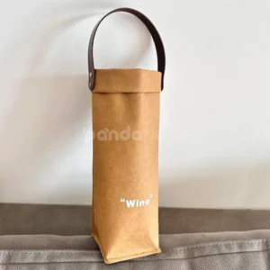 brown kraft paper wine bag with roll top and handle
