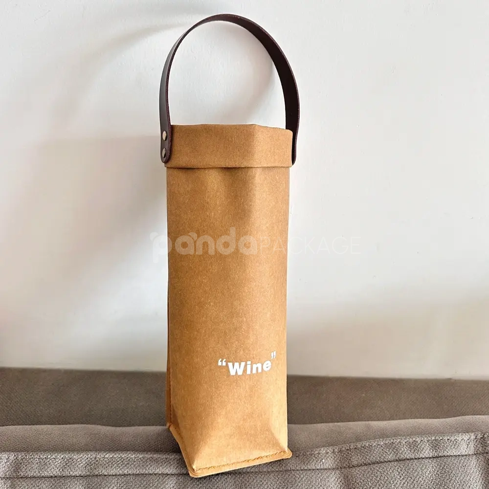 brown kraft paper wine bag with roll top and handle