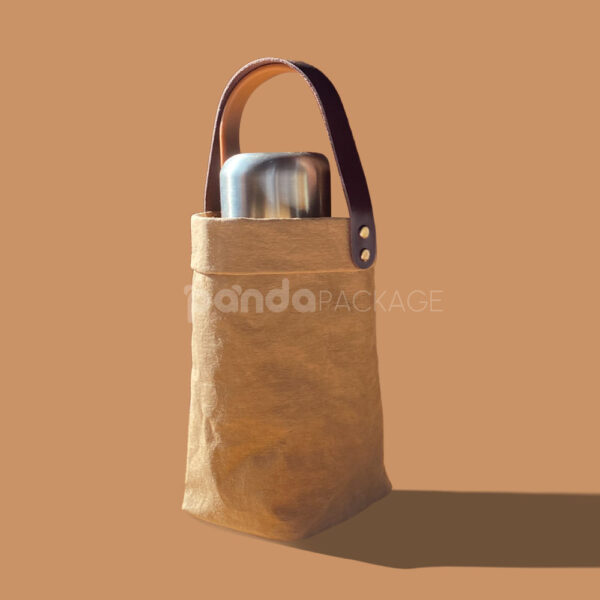 Foldable Kraft Paper Storage Bag with Leather Handle