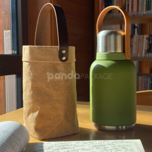 eco-friendly kraft paper storage bag with leather handle