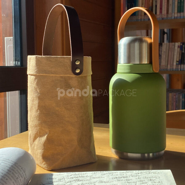 Foldable Kraft Paper Storage Bag with Leather Handle