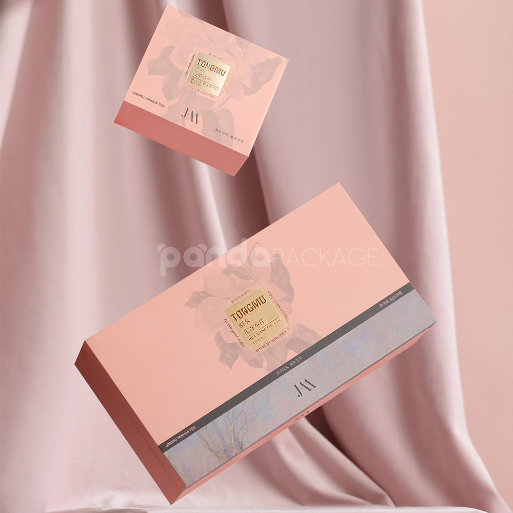 luxury petal pink rigid flip lid gift box with foil stamping