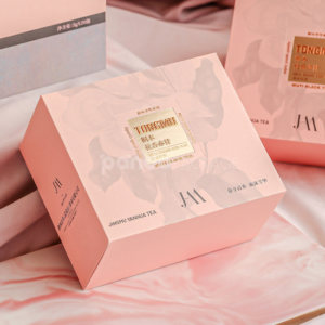 luxury petal pink rigid flip lid gift box with foil stamping