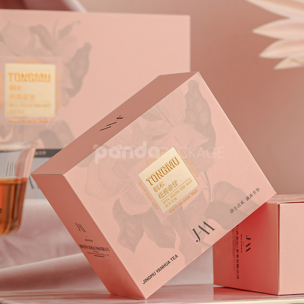 luxury petal pink rigid flip lid gift box with foil stamping