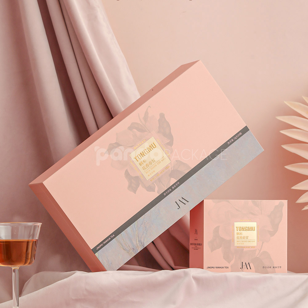 luxury petal pink rigid flip lid gift box with foil stamping