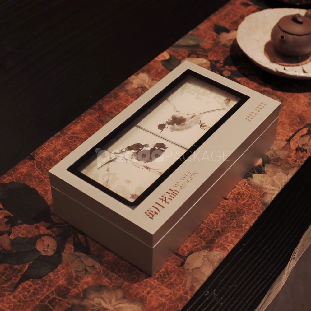 metallic silver rigid flip lid box with window cut-out