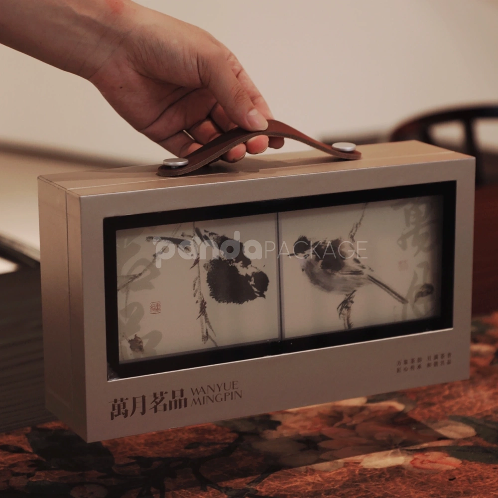 metallic silver rigid flip lid box with window cut-out