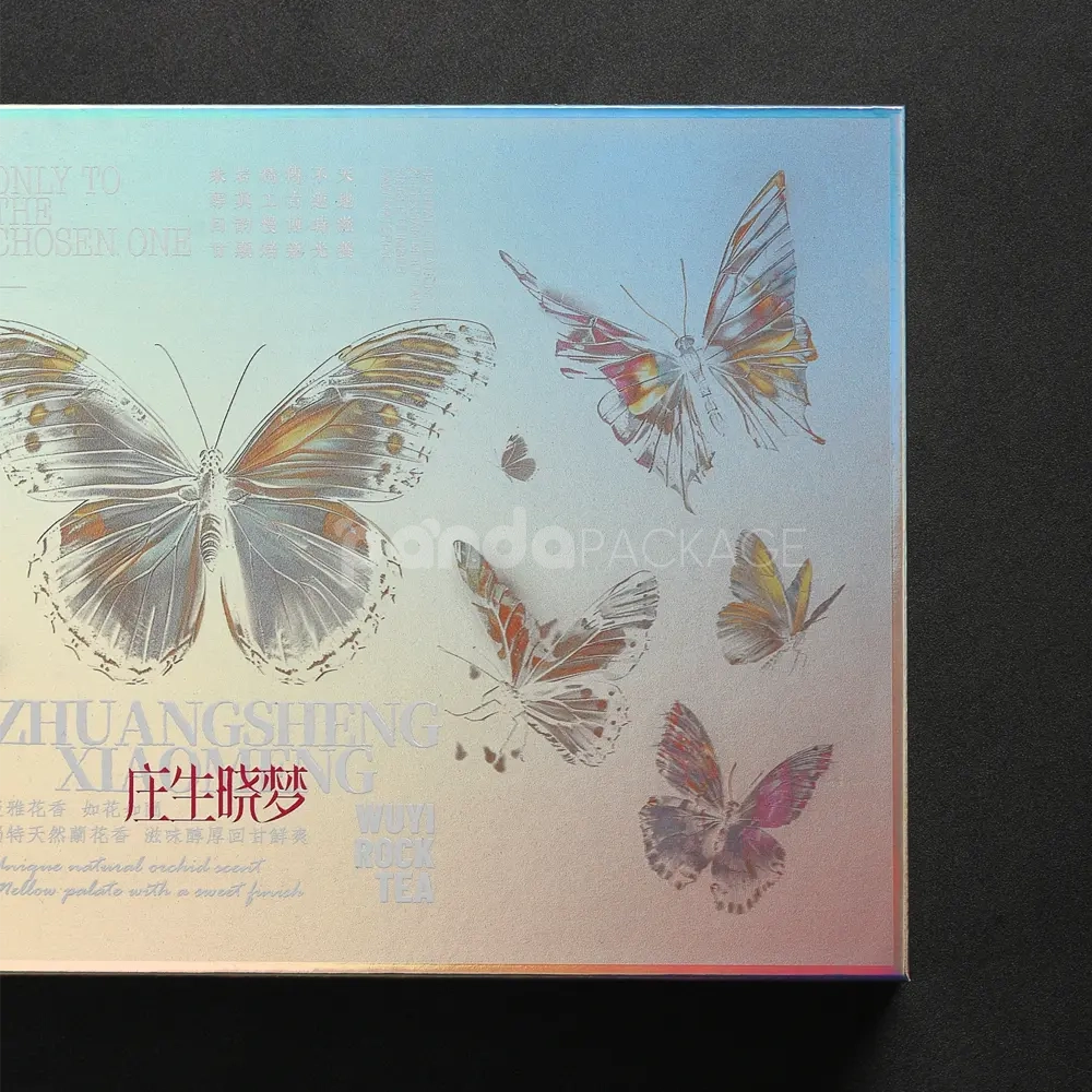 silver rigid gift box with butterfly foil stamping design