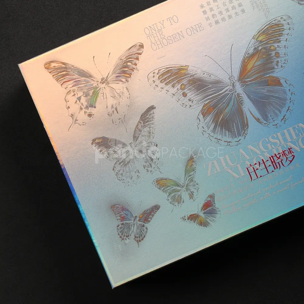 silver rigid gift box with butterfly foil stamping design