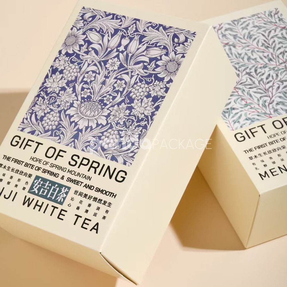 floral printed paperboard gift box with lift-off lid