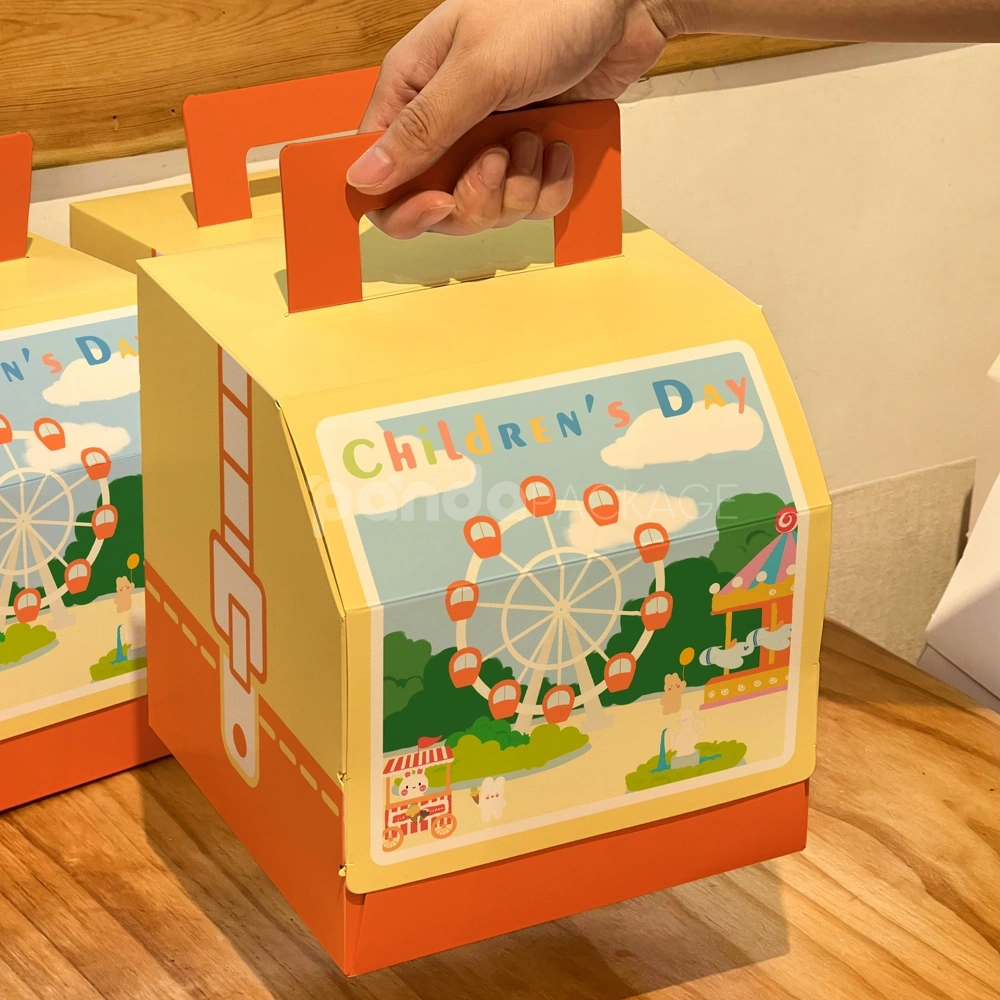 Eco-friendly paperboard cake carry box with ferris wheel design and handle