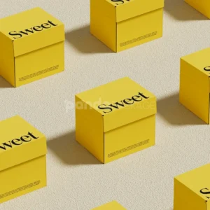 yellow paperboard cake box with window and food-safe inserts
