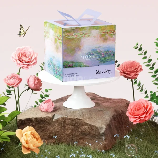 Elegant Paperboard Cake Box with Artistic Printed Design