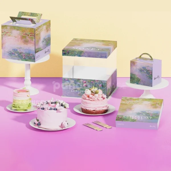 Elegant Paperboard Cake Box with Artistic Printed Design