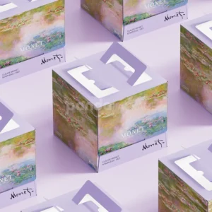 art-inspired paperboard cake box with impressionist printed design