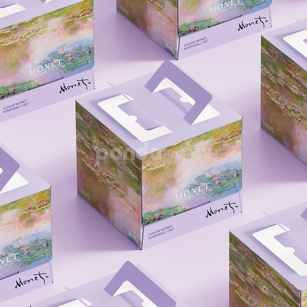 art-inspired paperboard cake box with impressionist printed design