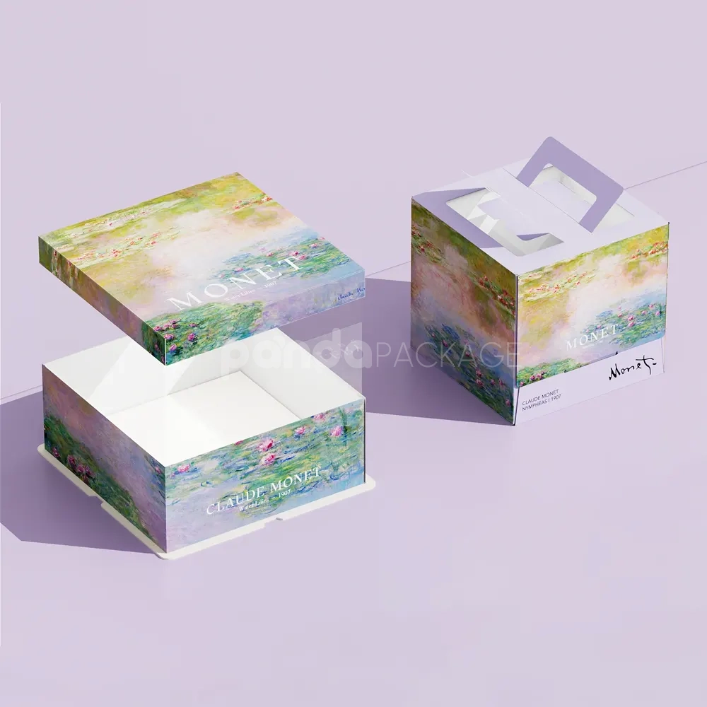art-inspired paperboard cake box with impressionist printed design
