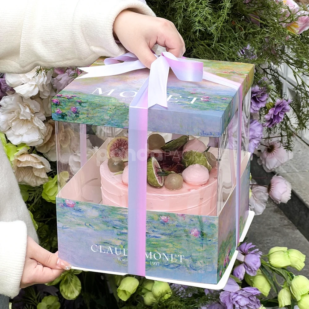 art-inspired paperboard cake box with impressionist printed design