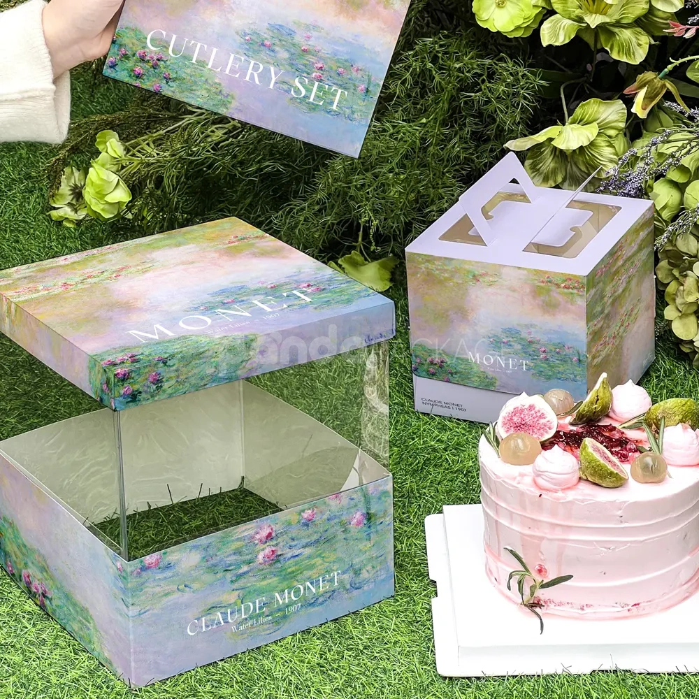 art-inspired paperboard cake box with impressionist printed design