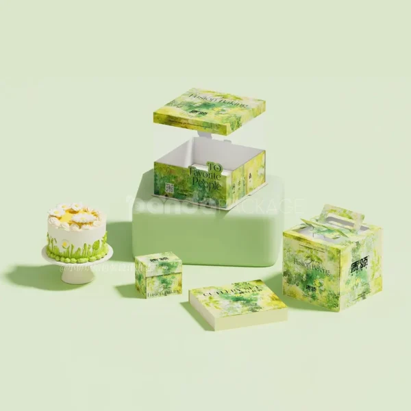 Green Paperboard Cake Boxes with Handle or Lid Design